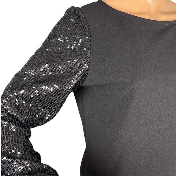 Marina Women's Sequin Sleeve Knee Length Shift Dress Black Size 6 NWOT Modest - Picture 4 of 10